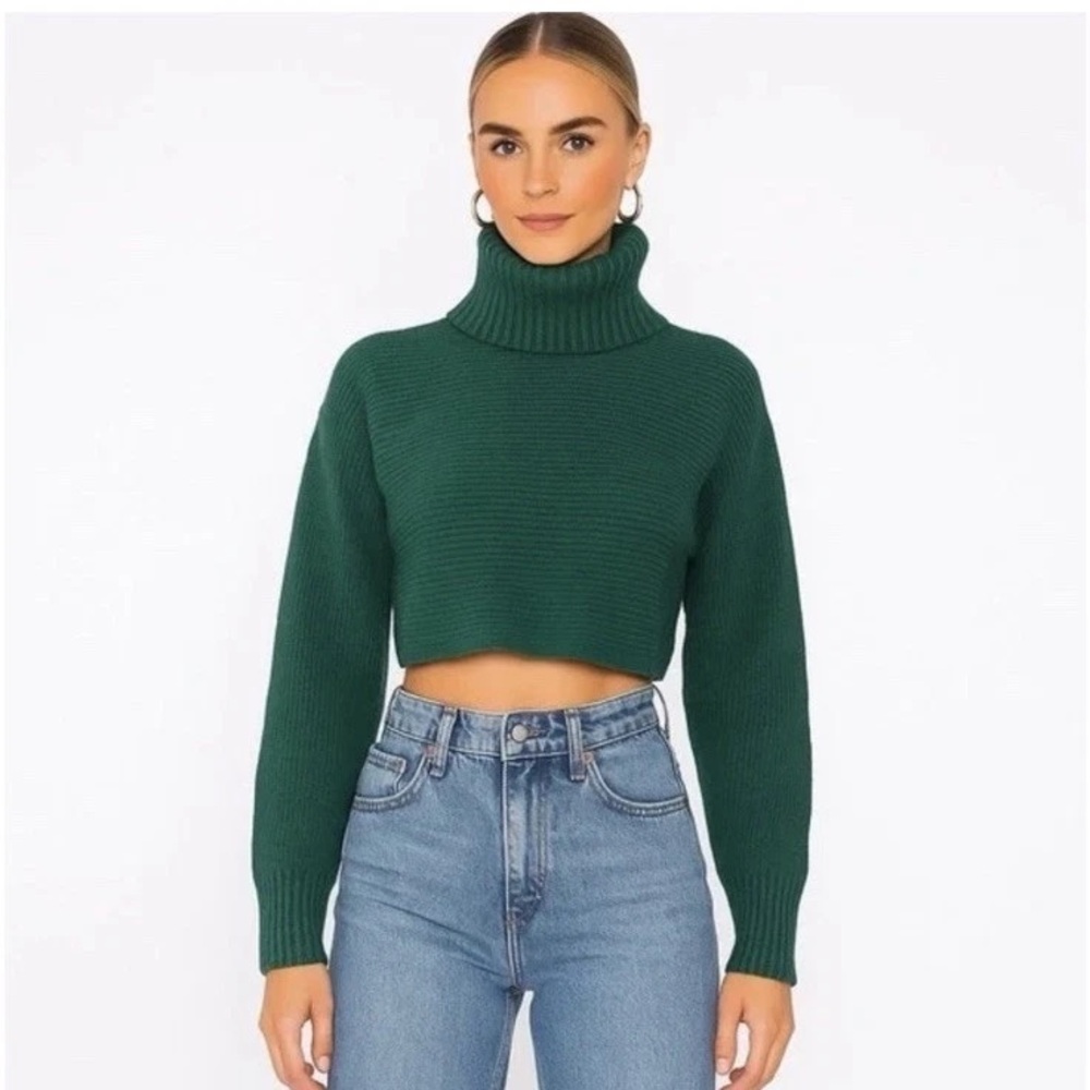 House of Harlow 1960 Green Cropped Turtleneck Sweater